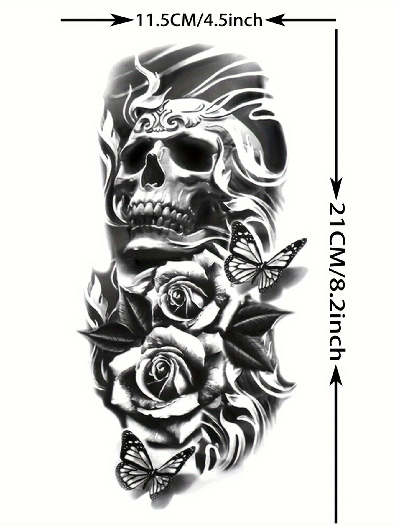 3D Skull and Rose Waterproof Temporary Tattoo Stickers